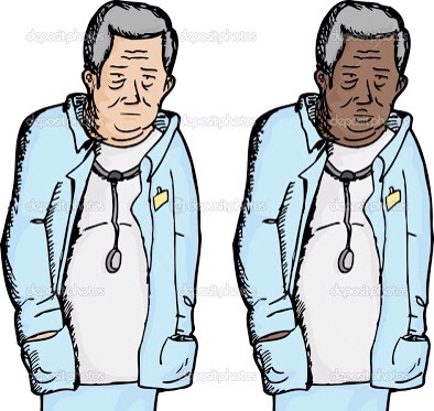 Exhausted doctor with hands in pockets over isolated background